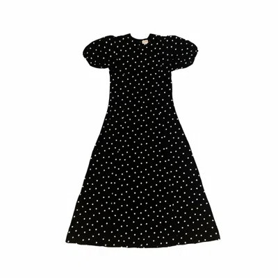 Pink Haley Women's Poppy Puffy Sleeves Polka Dots Maxi Dress In Black