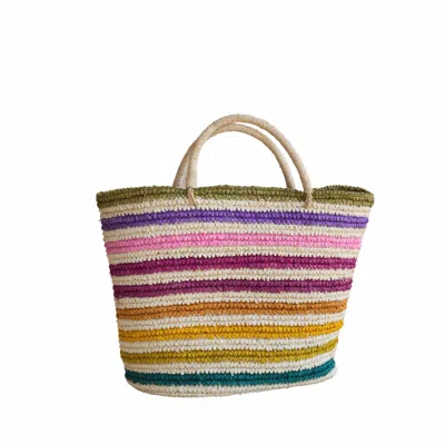 Pink Haley Women's Rainbow Handwoven Color Strips Raffia Tote