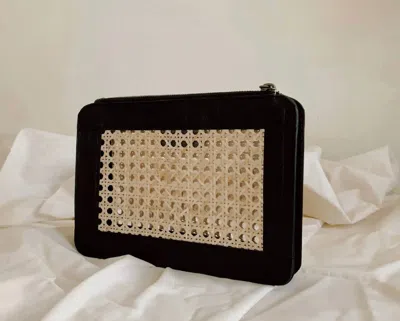 Pink Haley Women Rattan And Leather Clutch In Black