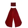 Pink Haley Women's Red Judith Side Split Pants With Matching Tube Top Set In Maroon In Red