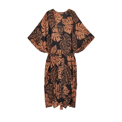 Pink Haley Women's Tropical Palm Leaf Kimono In Black In Brown