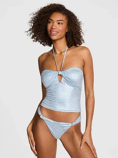 Pink Halter Knot Tankini Top In Blue