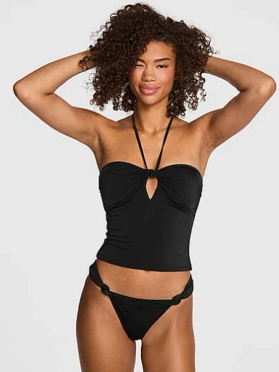 Pink Halter Knot Tankini Top In Black