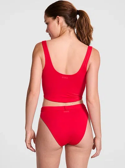 Pink High-rise Buckle Cheeky Bikini Bottom In Red
