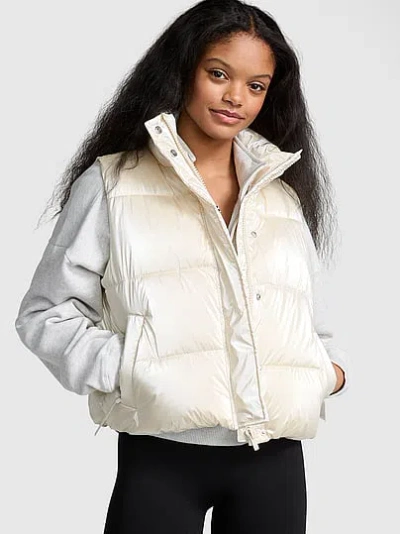 Pink High Shine Marshmallow Puffer Vest In White