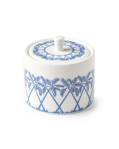 Pink House Fine Bone China Covered Pot Palms Blue