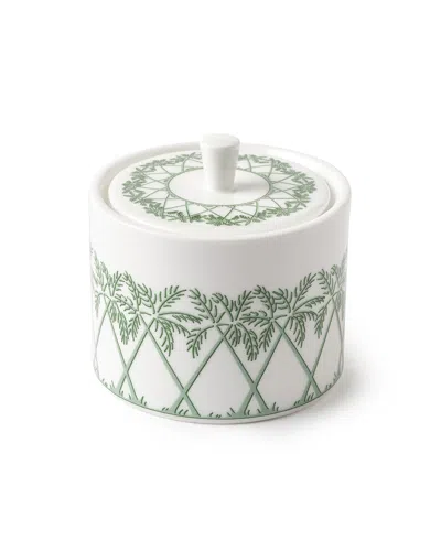 Pink House Fine Bone China Covered Pot Palms Green
