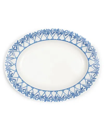 Pink House Fine Bone China Oval Serving Platter Palms Blue