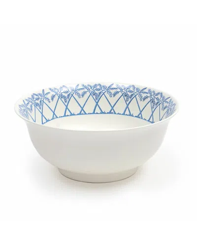 Pink House Fine Bone China Serving Bowl Palms Blue