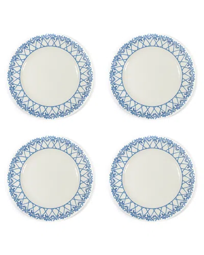 Pink House Fine Bone China Set Of Four Dinner Plates Palms Blue