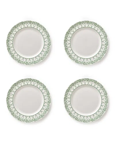 Pink House Fine Bone China Set Of Four Dinner Plates Palms Green