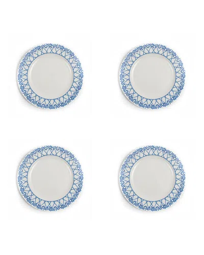 Pink House Fine Bone China Set Of Four Salad Plates Palms Blue