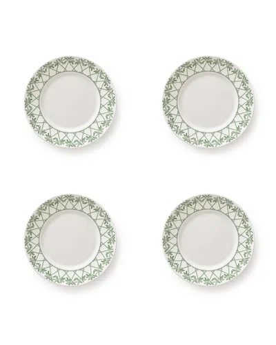 Pink House Fine Bone China Set Of Four Salad Plates Palms Green