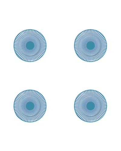Pink House Fine Bone China Set Of Four Side Plates Palms Blue