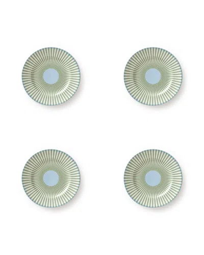Pink House Fine Bone China Set Of Four Side Plates Palms Green
