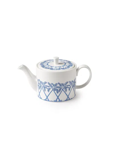 Pink House Fine Bone China Small Teapot Palms Blue