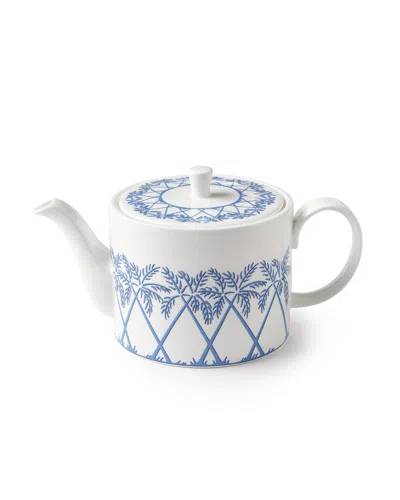 Pink House Fine Bone China Teapot Palms Blue