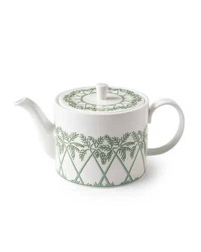 Pink House Fine Bone China Teapot Palms Green