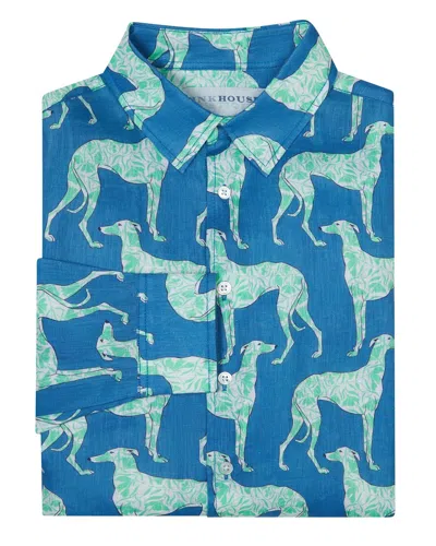 Pink House Men's Green Linen Shirt Lurcher-blue In Multi