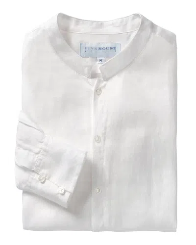 Pink House Men's Linen Collarless Shirt Plain White