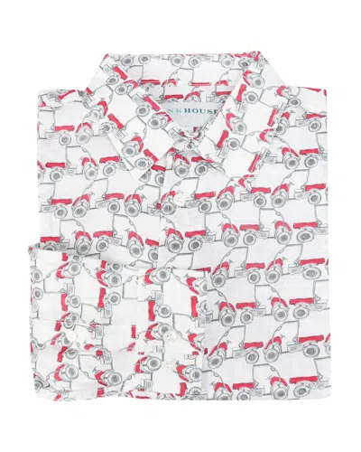 Pink House Men's Linen Shirt  Mustique Mule- Red In White