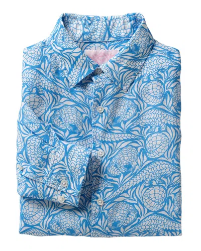 Pink House Men's Linen Shirt Pangolin Blue