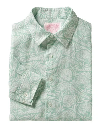 Pink House Men's Linen Shirt Pangolin Green
