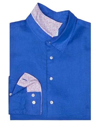 Pink House Men's Linen Shirt Plain Dazzling Blue