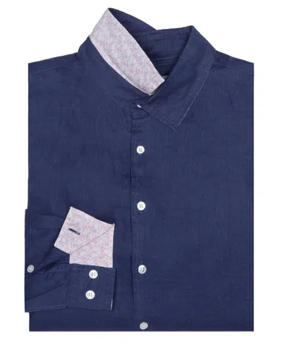 Pink House Men's Linen Shirt Plain Ensign Blue