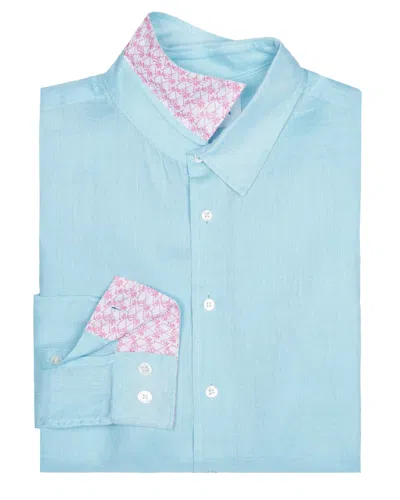Pink House Men's Linen Shirt Plain Pale Blue