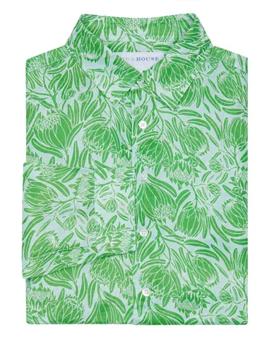 Pink House Men's Linen Shirt Protea- Green