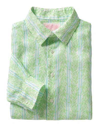 Pink House Men's Linen Shirt Sealeaf Stripe Green And Pale Blue