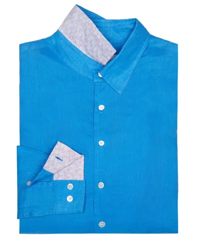 Pink House Men's Linen Shirt Turquoise Blue