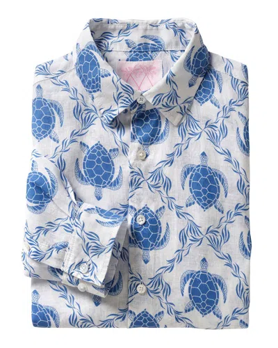 Pink House Men's Linen Shirt Turtle Trellis Blue