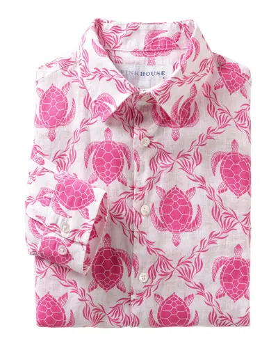 Pink House Men's Linen Shirt Turtle Trellis Pink