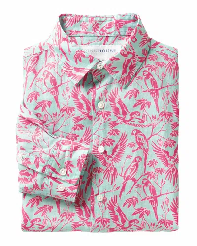 Pink House Men's Pink Linen Shirt Parrot