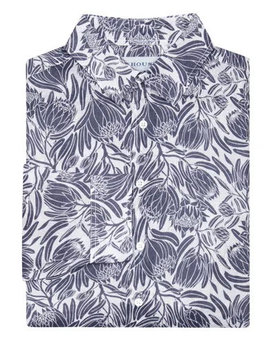 Pink House Men's Purple Linen Shirt Protea In Blue
