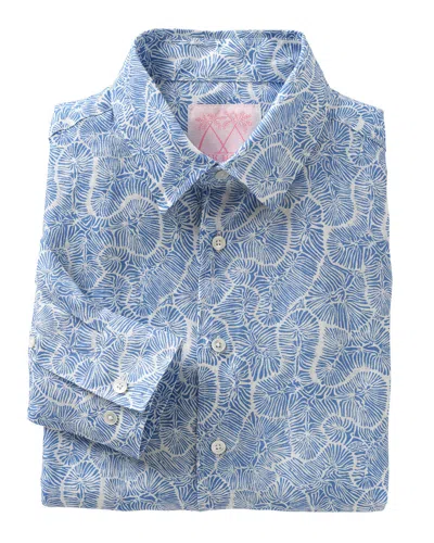 Pink House Mens Linen Shirt Coral Stone Blue