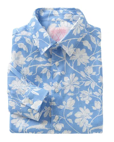 Pink House Mens Linen Shirt Iguana Blue