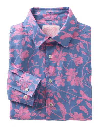 Pink House Mens Linen Shirt Iguana Blue / Pink In Multi