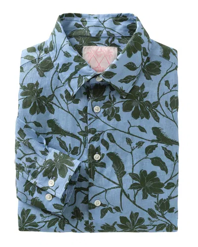 Pink House Mens Linen Shirt Iguana Blue / Spruce