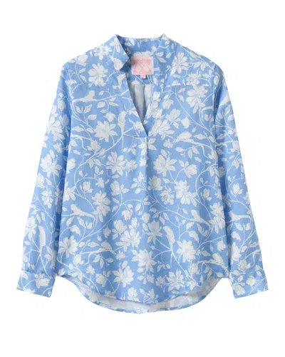 Pink House Women's Blue Linen Kim Shirt Iguana In Multi