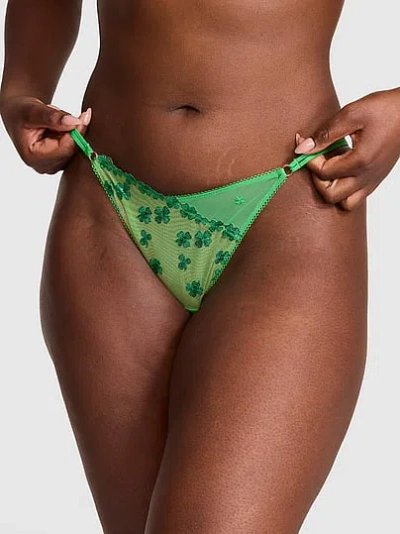 Pink Infinity Lace String Bikini - St. Patrick Embroidery Panty In Green