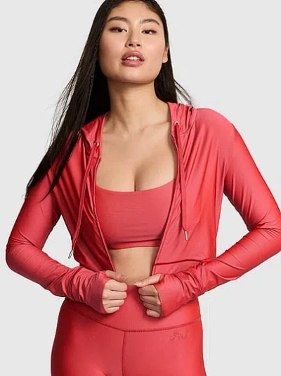 Pink Iridescent Shrunken Full-zip Hoodie In Red
