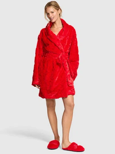 Pink Jacquard Cozy Robe In Red