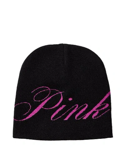 Pink Knit Beanie In Black