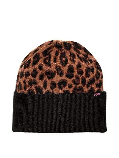 Pink Knit Beanie In Print