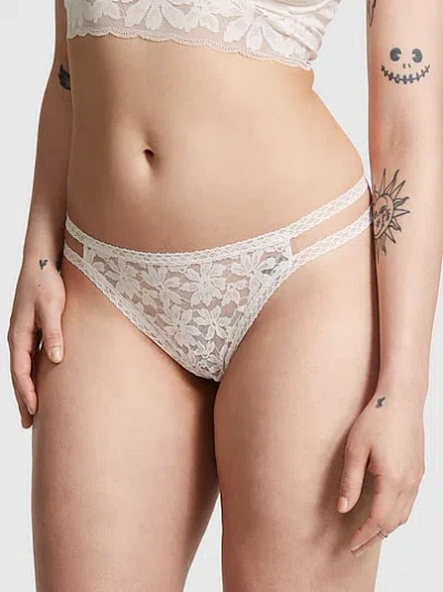 Pink Lace Strappy Thong Panty In Multi