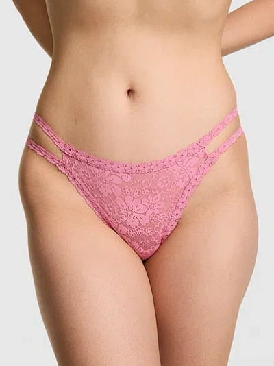Pink Lace Strappy Thong Panty In