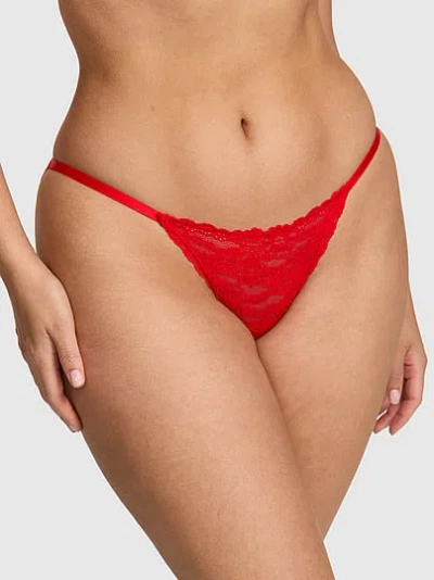 Pink Lace String Bikini Panty In Red